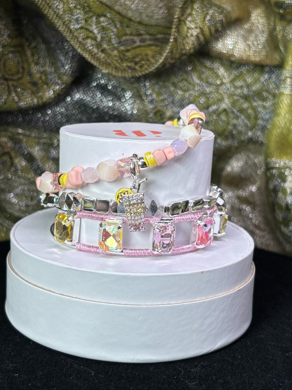 Bomb Party "Strawberry Lemonade Sparkle" Summer Stacks 3 Bracelet Set with Pink
